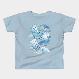 Whales & Fish Swimming Within Dreamy Blue Clouds Kids T-Shirt